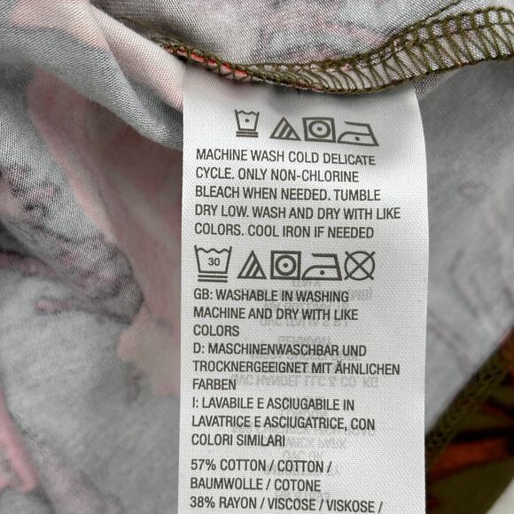 Denim & Co Tunic Size S Olive Green Floral Print Jersey Round Neck Tie Waist - Picture 8 of 9